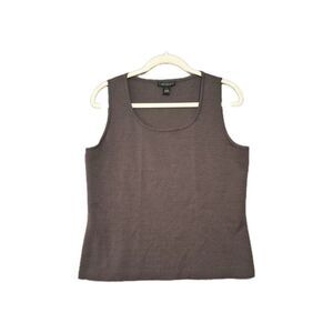 St. John Women's Brown Knit Scoop Neck Minimal Wool Blend Tank Top M